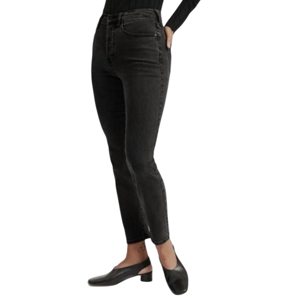 NEW Everlane Authentic Stretch High Rise Slim Straight Jeans Black Size 23 Reg